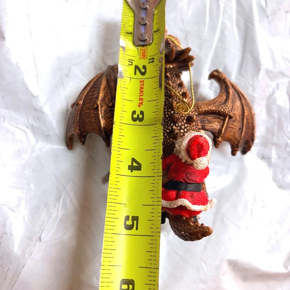 Santa Riding Dragon Christmas Ornament Bronze Fantasy Holiday Decor Mythical